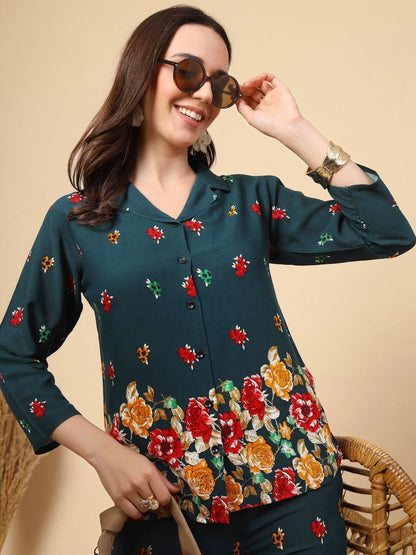 Floral Cotton Printed Shirt with Trousers