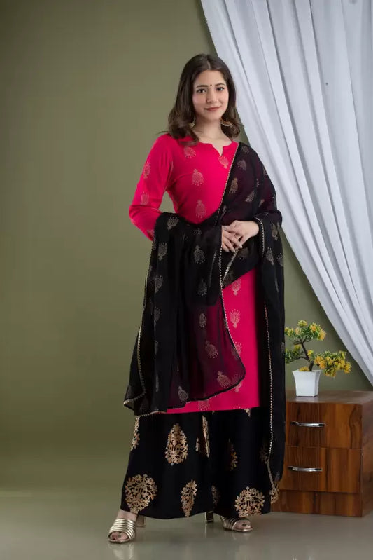 Women Pink Viscose Rayon Kurta and Sharara Set