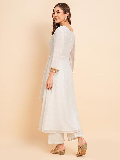 Women's Georgette Lurex Layered Ethnic Wear Kurta (Kurta dress only)