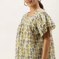 Casual Regular Sleeves Printed Women White-Yellow-Grey Top