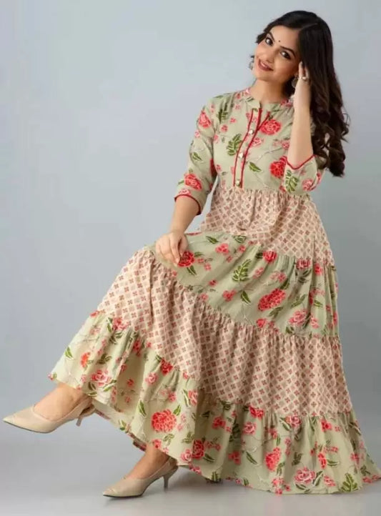 Women Printed Floral Viscose Rayon Ethnic Dress