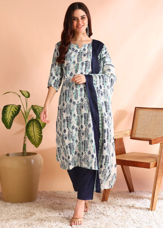 Women Cotton Blend Kurta Pant Dupatta Set