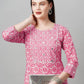 omen's Pink Cotton Blend Traditional Straight Printed Kurta and Palazzo Set