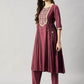 Women Floral Yoke Design Regular Thread Work Kurta with Trousers & With Dupatta