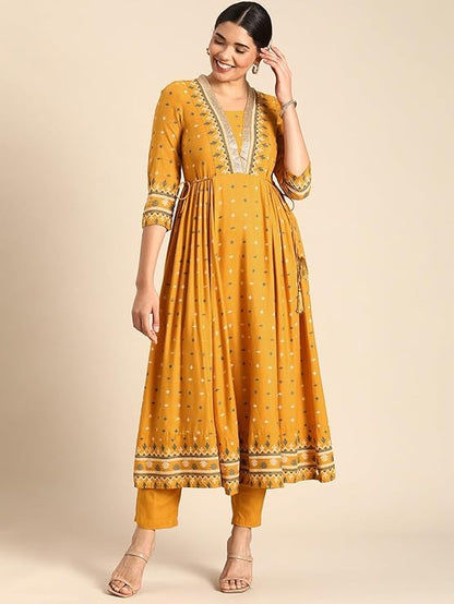 Women Mustard Yellow Kurta with Pant