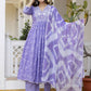 Floral Embroidered Sequinned Empire A-Line Pure Cotton Kurta With Trousers & Dupatta