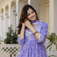 Floral Embroidered Sequinned Empire A-Line Pure Cotton Kurta With Trousers & Dupatta