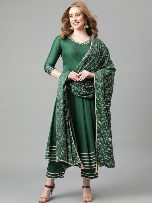 Self Design Gotta Patti Anarkali Kurta With Trousers & Dupatta