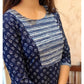 Women's Blue Cotton Blend Straight Printed Kurta with Pant Set