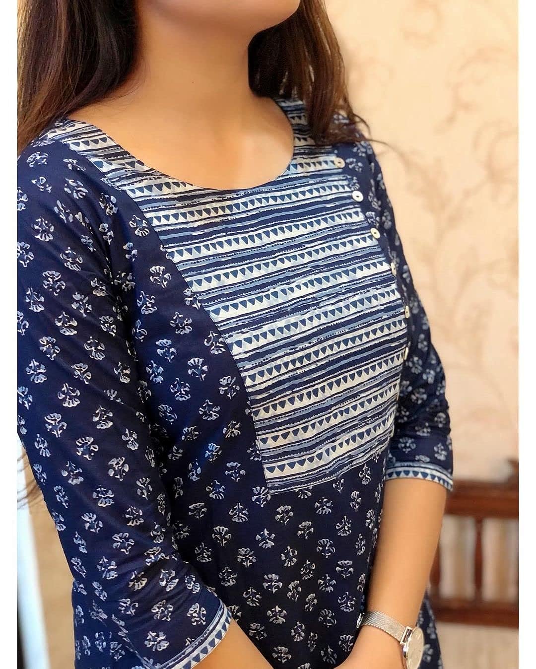 Women's Blue Cotton Blend Straight Printed Kurta with Pant Set