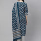 Women Blue & White Ethnic Motifs Print Pure Cotton Kurta with Trousers & Dupatta