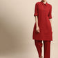 Women Maroon Solid Straight Kurta with Trousers