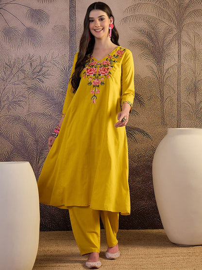 Women Floral Embroidered Regular Pure Cotton Straight Kurta with Palazzos - Amy's Cart