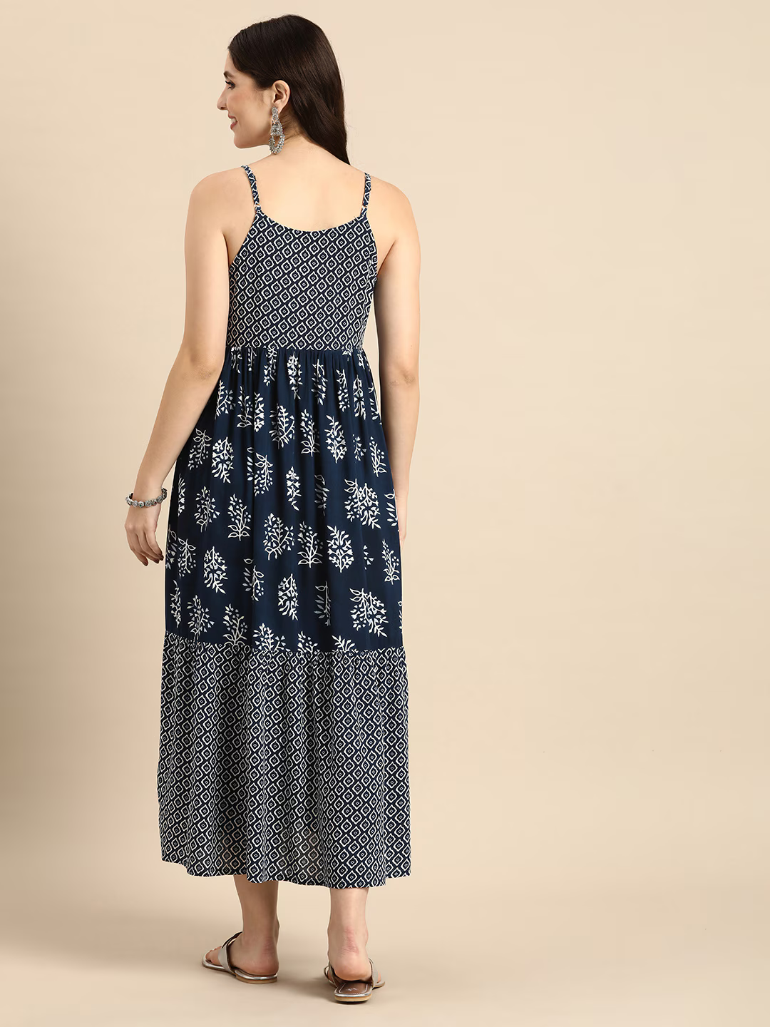 Ethnic Motifs Printed Shoulder Straps A-Line Midi Flared Ethnic Dresses