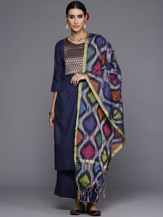 Women Ethnic Motifs Yoke Design Pure Cotton Kurta with Trousers & With Dupatta