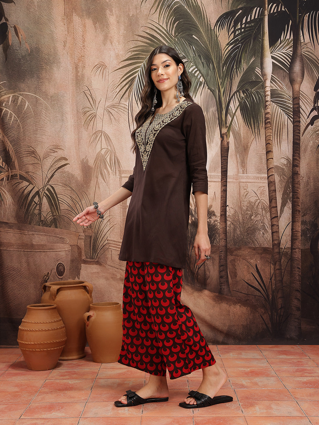 Yoke Design Cotton Kurta with Trousers - Amy's Cart