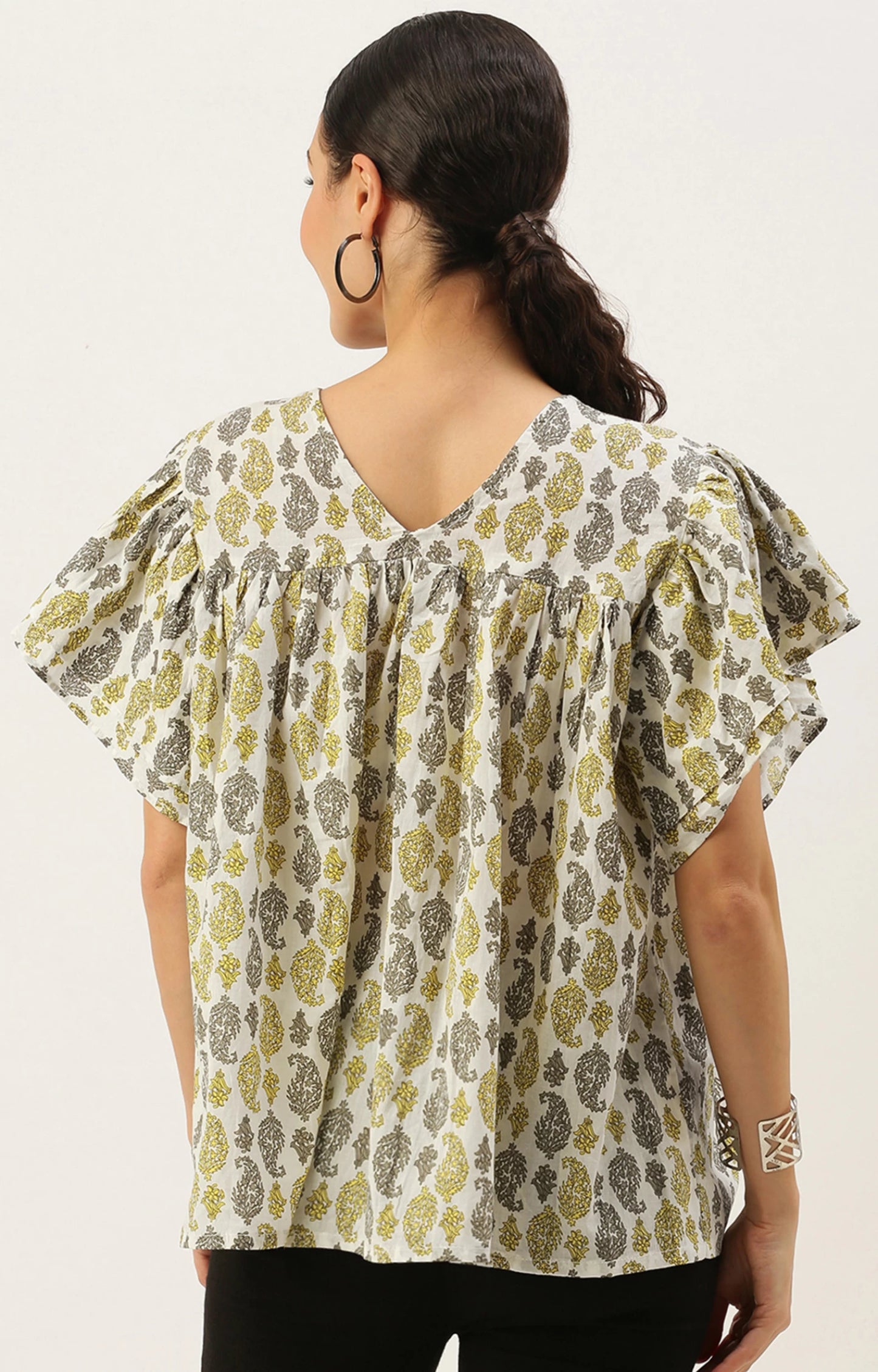 Casual Regular Sleeves Printed Women White-Yellow-Grey Top