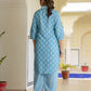 Women Blue Cotton Blend Kurta Pyjama Set