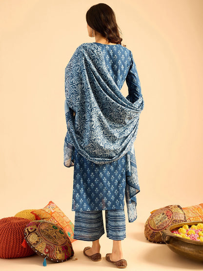 Women Pure Cotton Kurta Palazzo Dupatta Set