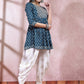 Teal Ethnic Motifs Printed & Embroidered Empire A Line Kurti With Dhoti Pant