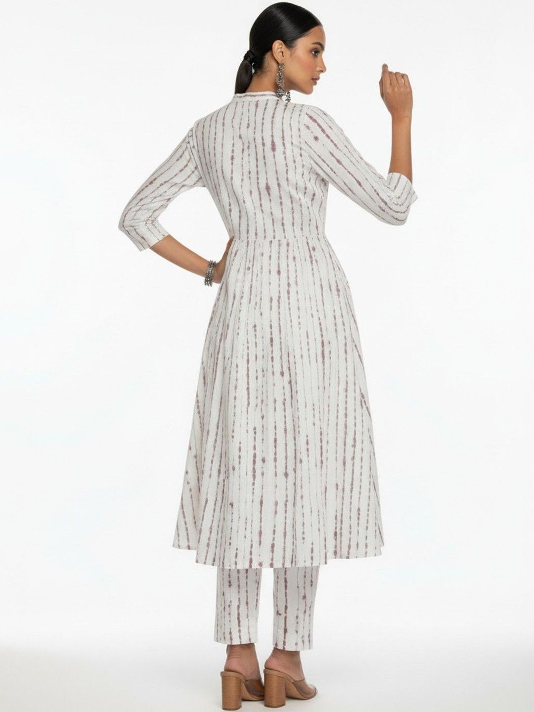 Women Dyed Pleated Mirror Work Pure Cotton Kurti with Trousers