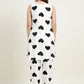 White & Black Heart Printed Sleeveless Pure Cotton Kurta & Pant Set