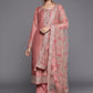 Women Peach-Coloured Floral Kurta with Trousers & Dupatta