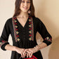 Geometric Embroidered V-Neck Pleated Straight Kurti