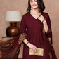 Women Maroon Cotton Rayon Kurti Pant Set