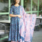 Women Blue Cotton Rayon Kurta Pant Dupatta Set