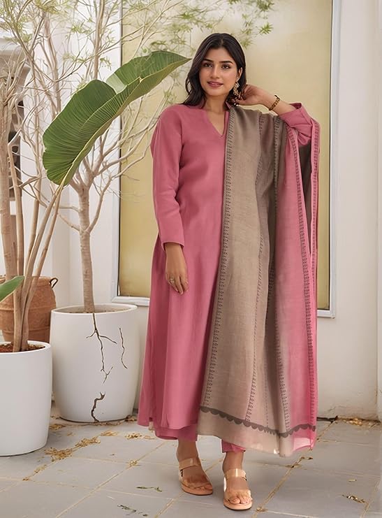 Women's Silk Viscose Straight Solid Kurta with Pant & Dupatta