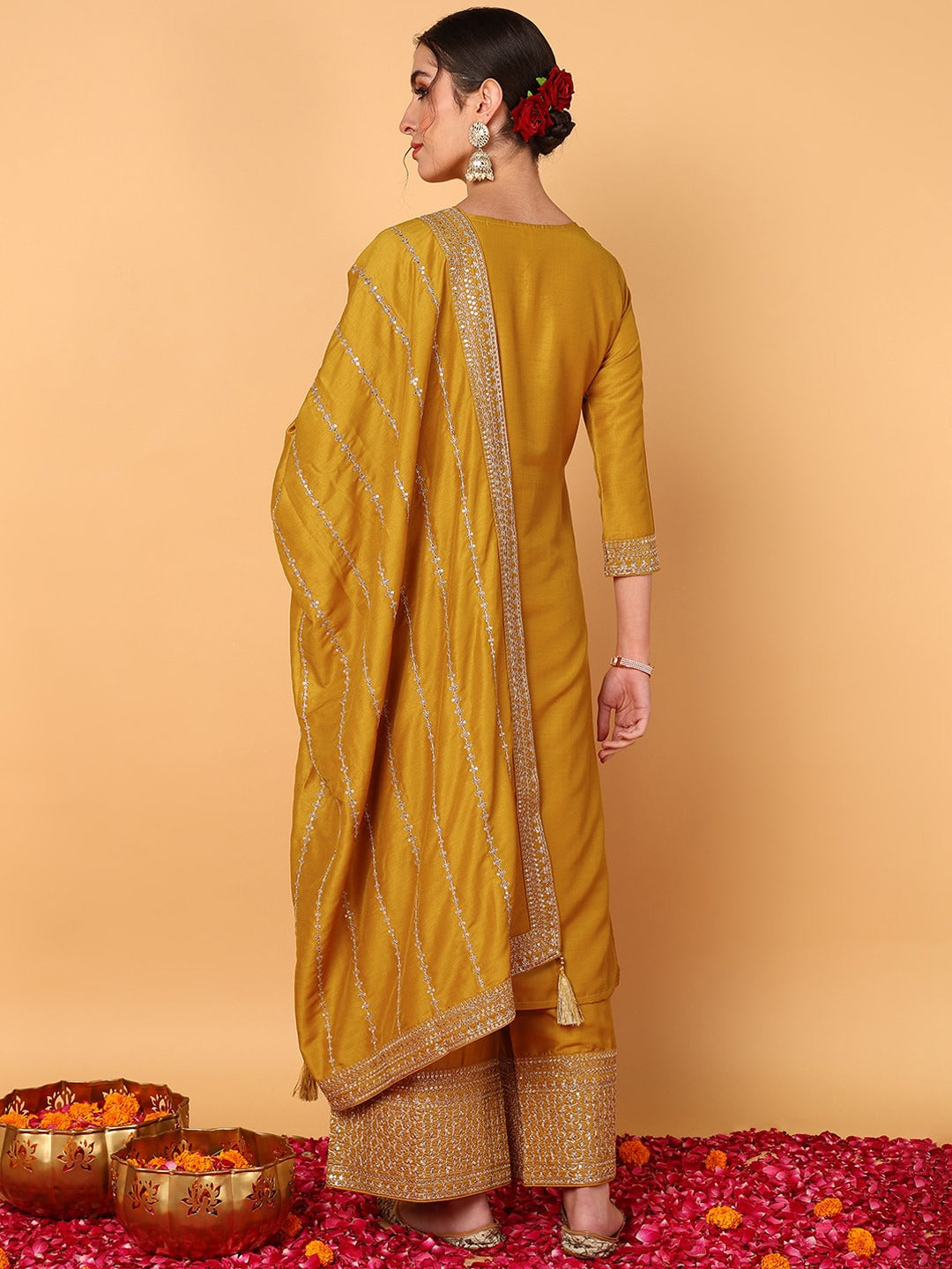 Floral Embroidered Regular Kurta & Palazzos With Dupatta