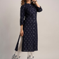 Women Navy Blue Printed Kurta with Trousers