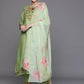 Floral Embroidered Regular Thread Work Pure Cotton Kurta With Trousers & Dupatta