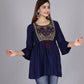 Casual Regular Sleeves Embroidered Women Blue Top