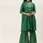 Women Green Cotton Blend Kurta Sharara Dupatta Set