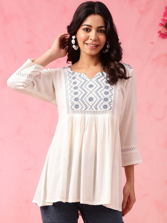 Ethnic Motifs Yoke Design Thread Work A-Line Kurti