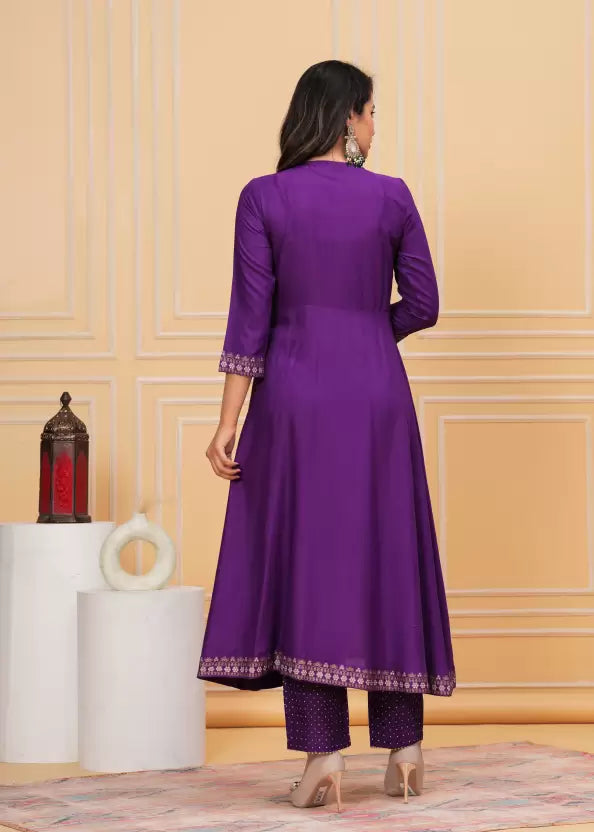 Women Purple Viscose Rayon Kurta Pant Dupatta Set