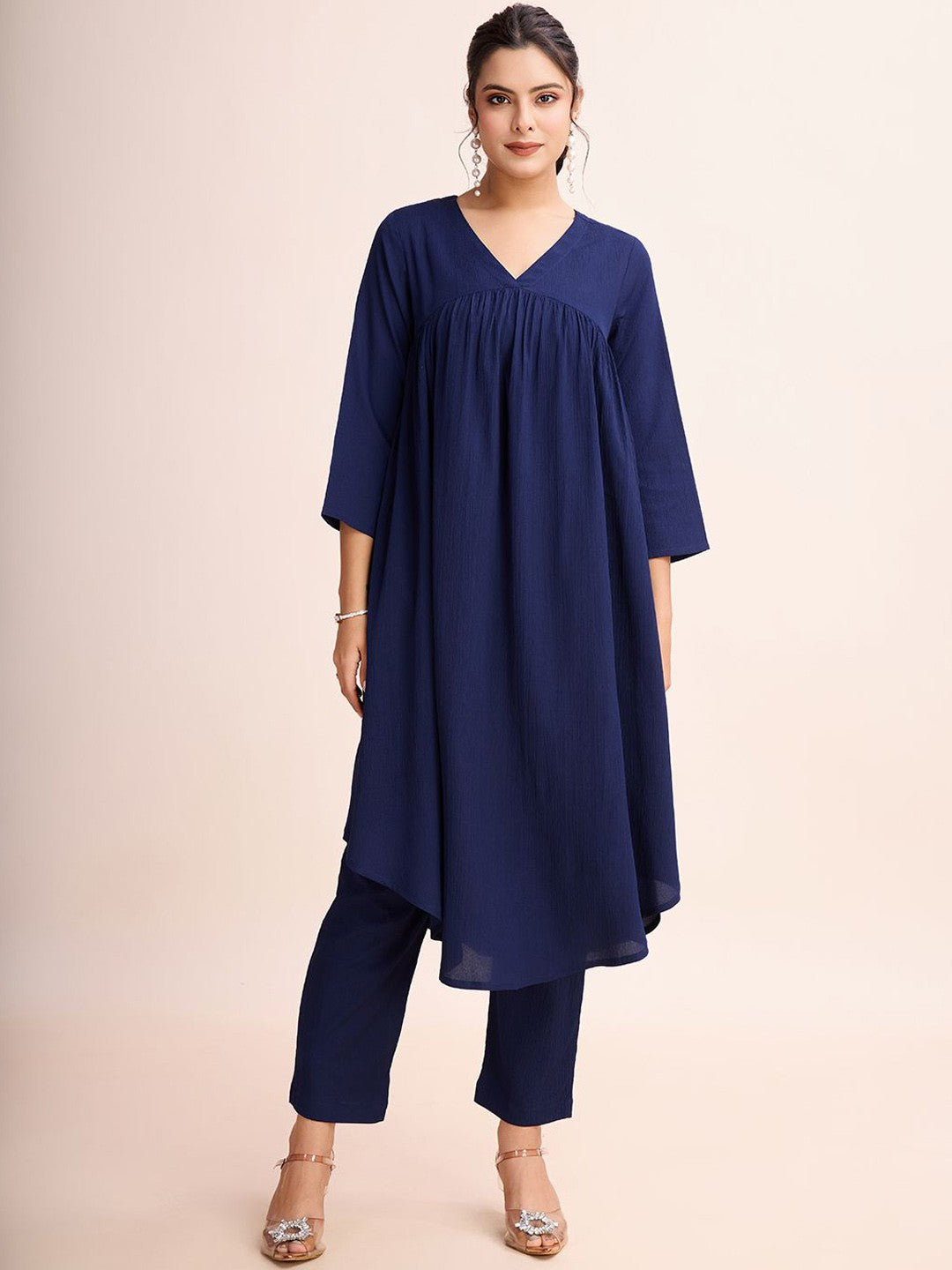 Empire V-Neck A-Line Kurta With Trousers