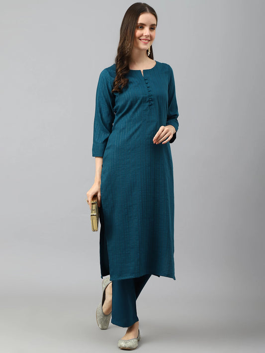 Women Teal Viscose Rayon Kurta Pant Set