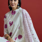 Magenta & Off White Geometric Printed Pure Cotton Kurta with Palazzos & With Dupatta