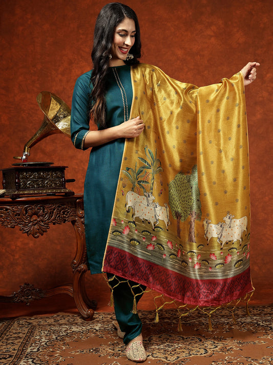 Women Cotton Blend Kurta Pant Dupatta Set