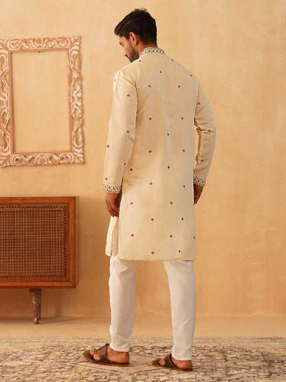 Men Embroidered Sequin Straight Kurta with Pyjamas