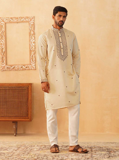 Men Embroidered Sequin Straight Kurta with Pyjamas