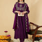 Women Woven Design Embroidered Anarkali Kurta with Trousers & Dupatta