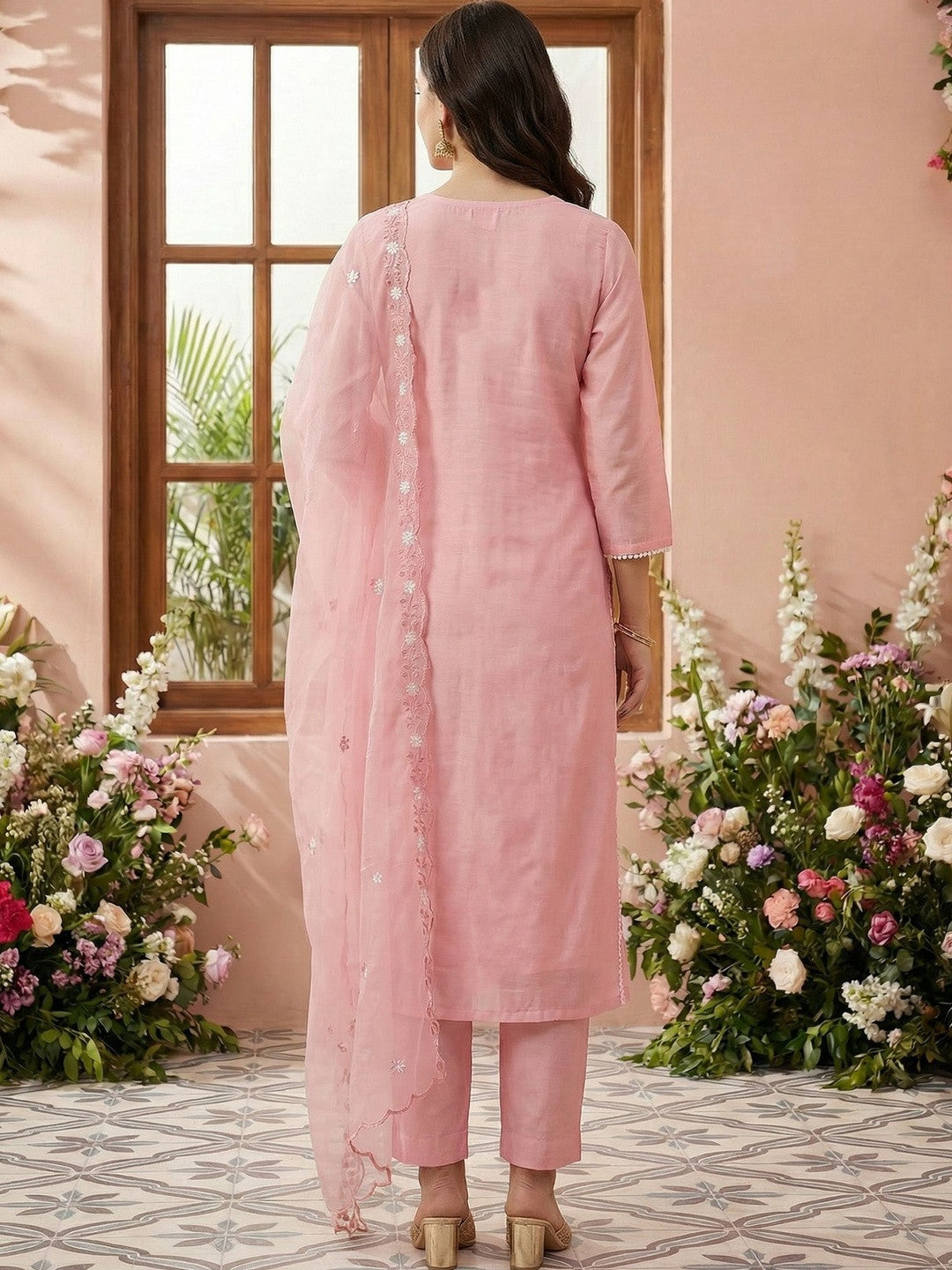 Women Ethnic Motifs Embroidered Regular Thread Work Kurta with Trousers & With Dupatta