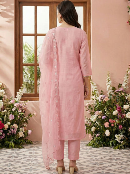 Women Ethnic Motifs Embroidered Regular Thread Work Kurta with Trousers & With Dupatta