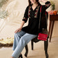 Geometric Embroidered V-Neck Pleated Straight Kurti