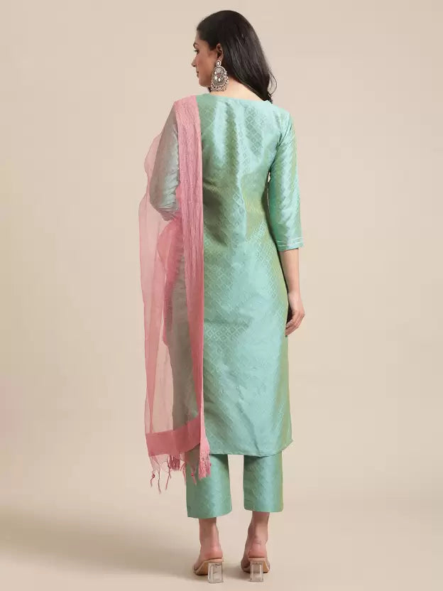 Women Silk Blend Kurta Pant Dupatta Set