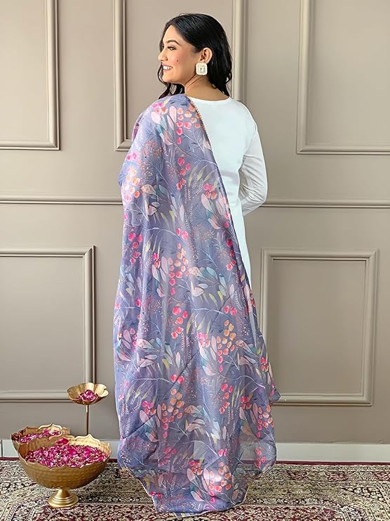 Women's Rayon Blend Embroidered A-line Kurta with Rayon Blend Pant and Organza Printed Dupatta Sets